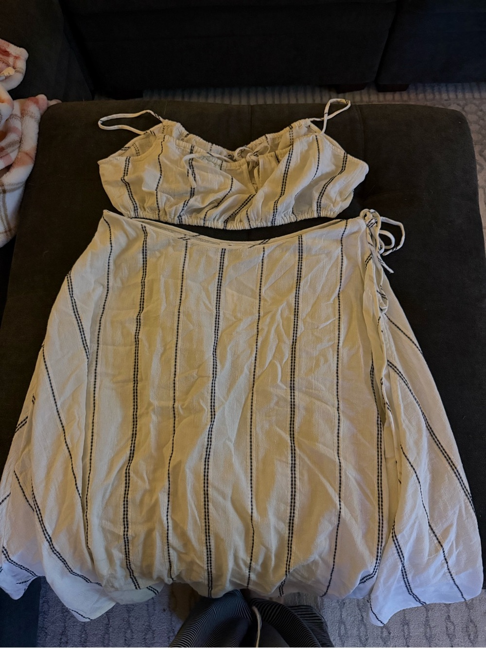 Madewell Cream and Black Striped Skirt Set